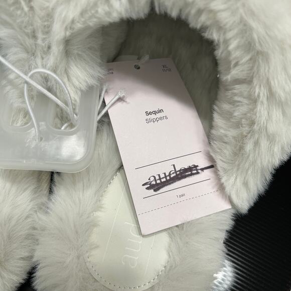 Women's Rae Silver White Sequin Scuff Faux Fur Slippers - Auden Size XL - 11/12 - Picture 5 of 7